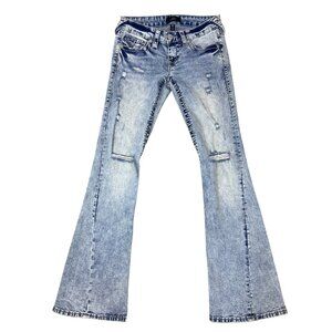 True Religion Women's Y2K Joey Low Rise Big T Ripped Distressed Flare Jeans 25
